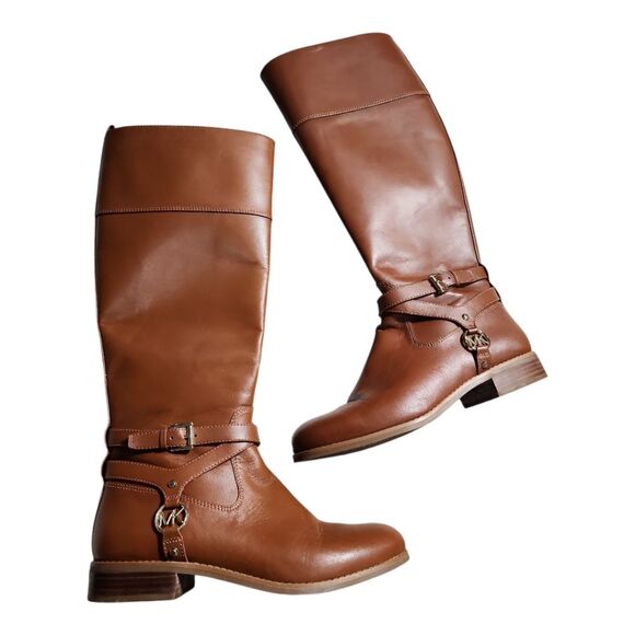 Michael Kors Leather Boots Women Sz 8 Brown Quiet Luxury Office Western Fall EUC - Picture 1 of 7